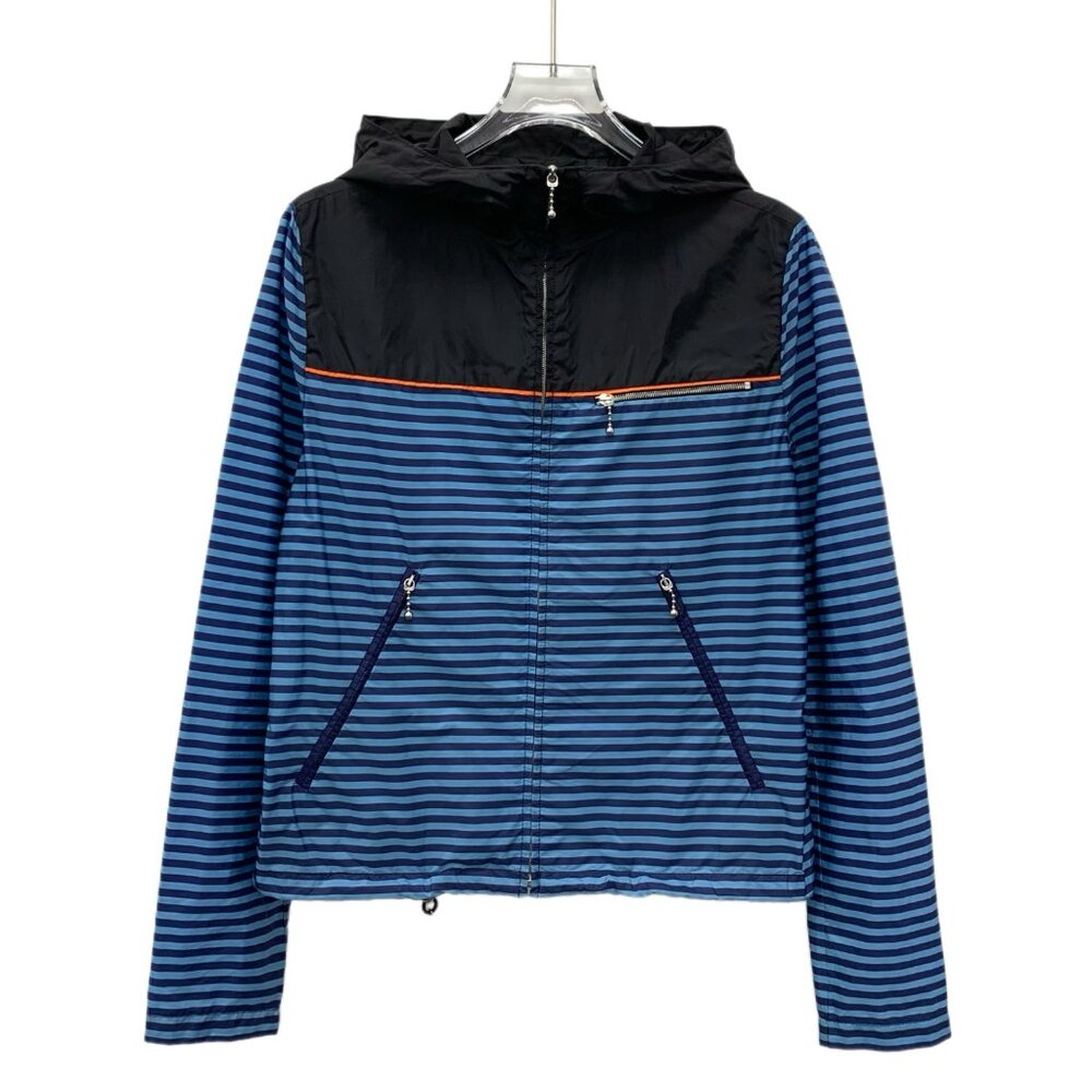 Prada Color-block striped hooded zip-up long-sleeve jacket